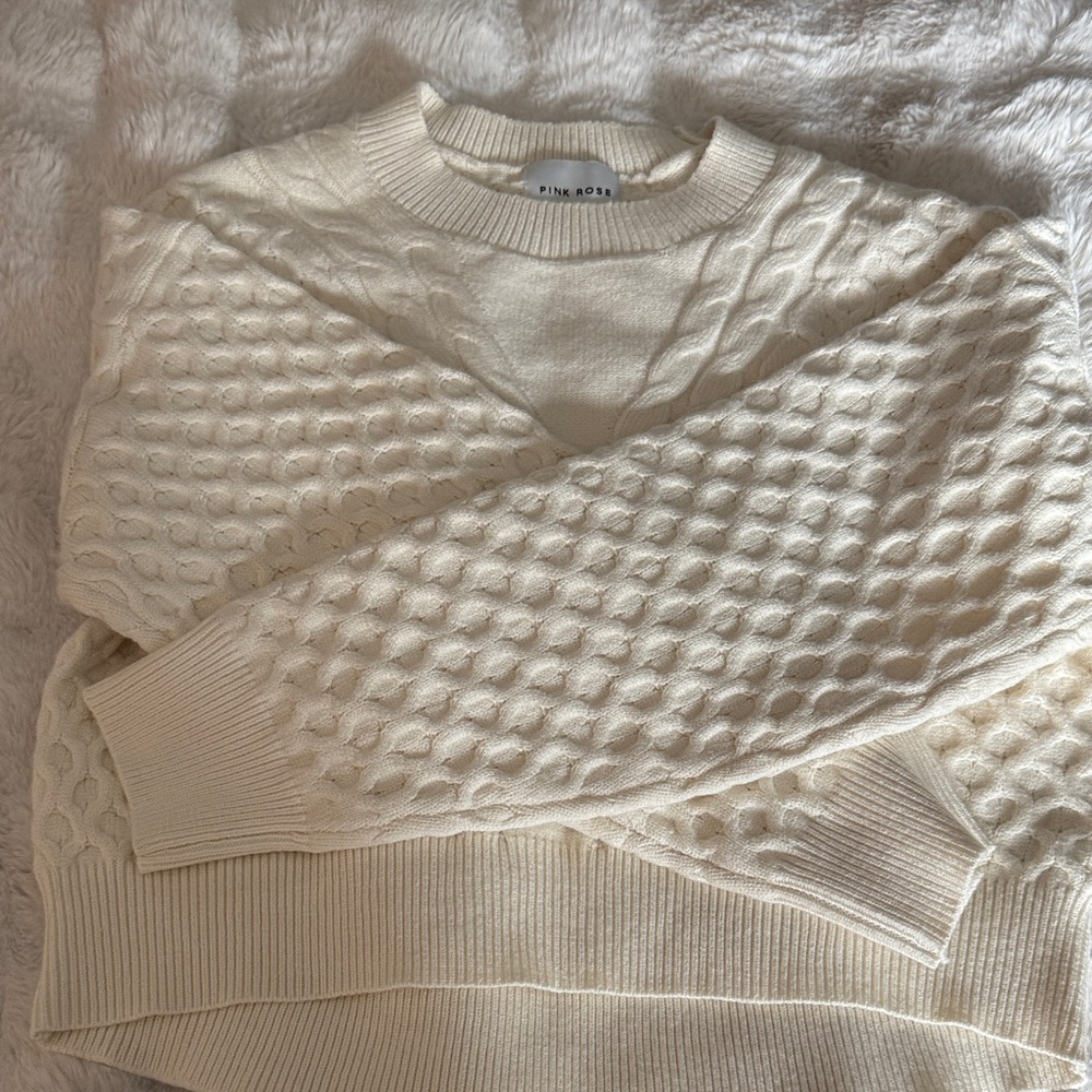 Pink Rose Women's Textured Ivory Sweater